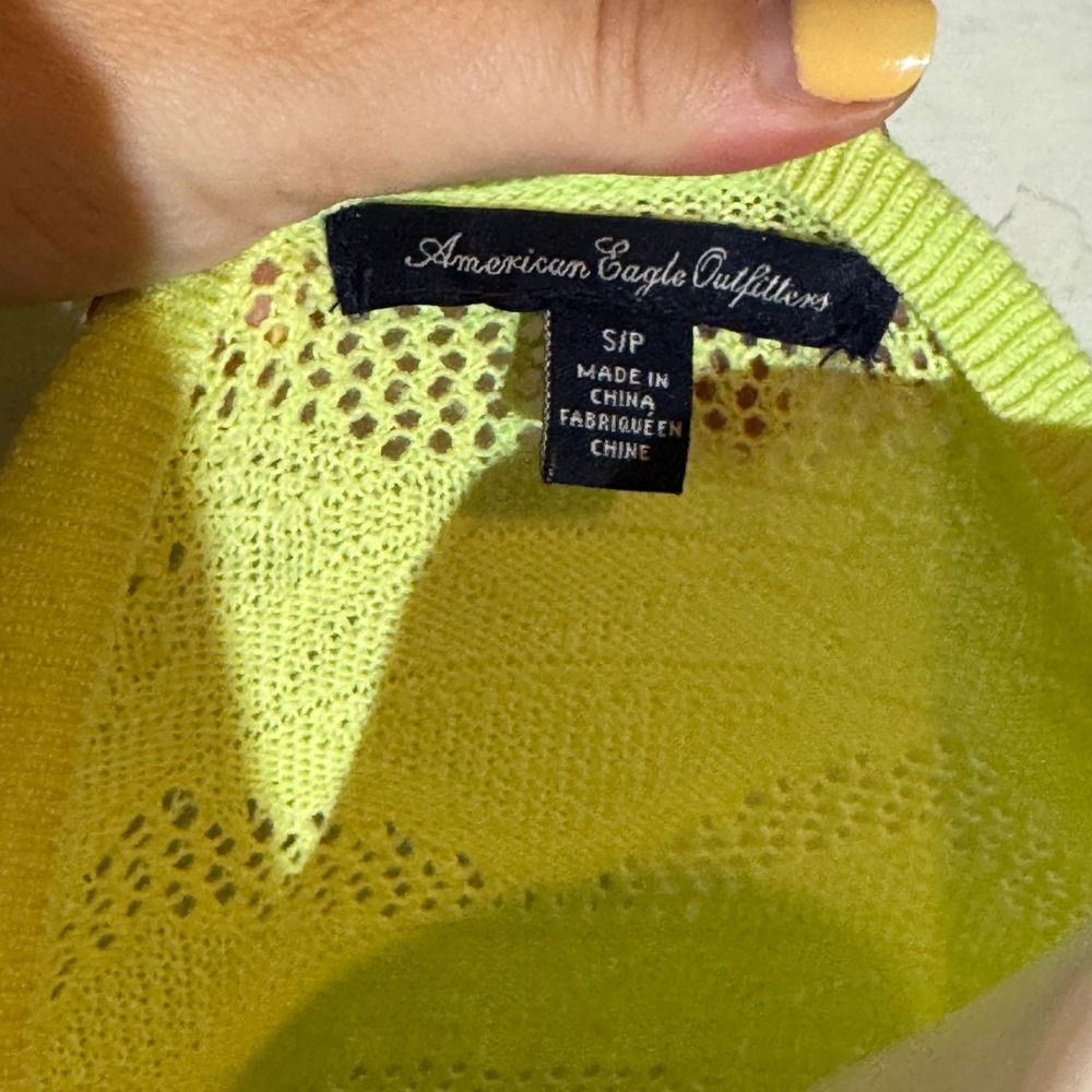 VTG American Eagle Knit Cardigan Sweater Womens Small Neon Yellow Button Front - Picture 4 of 7